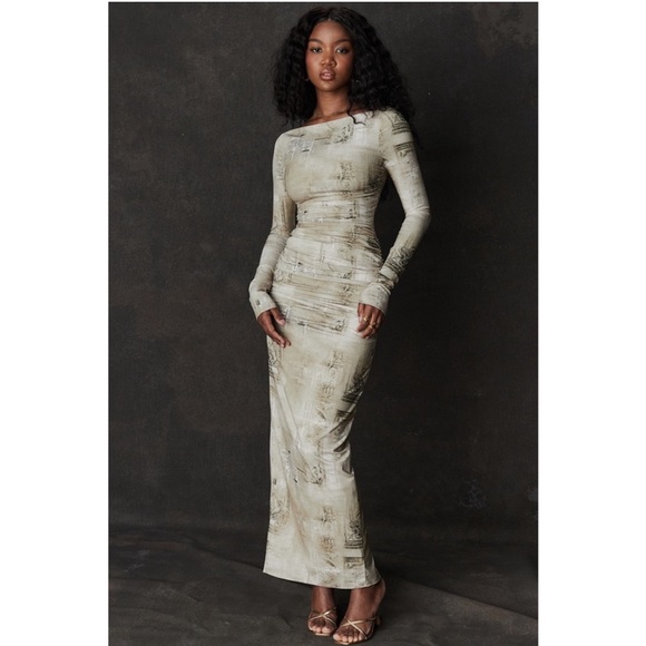 NEW House of CB Lanetta Pale Sage Print Maxi Dress Large